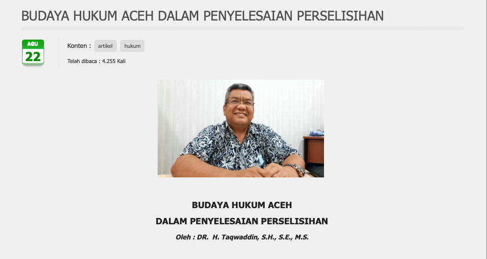 Budaya Hukum Aceh dalam Penyelesaian Perselisihan